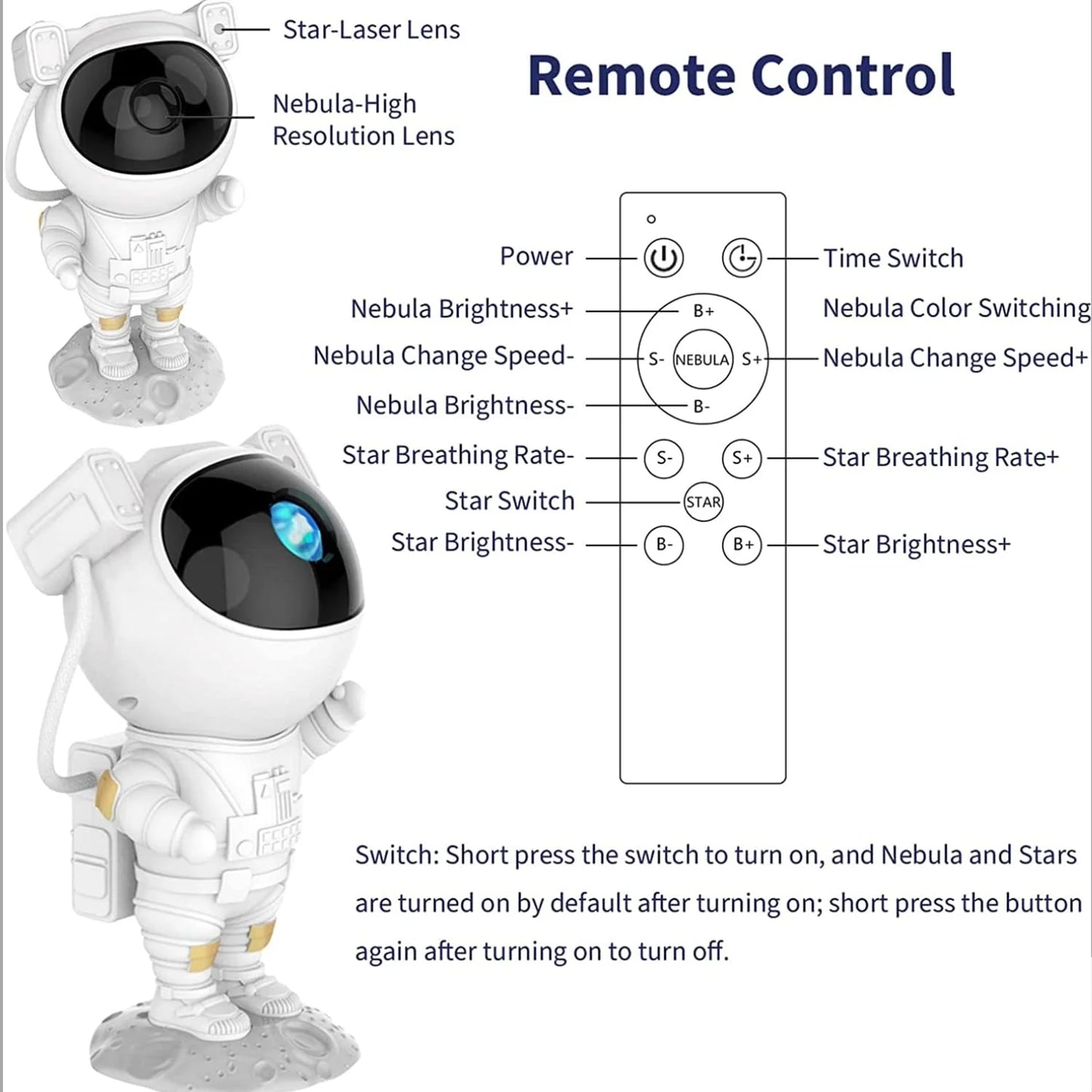 Astronaut Galaxy Light Projector Star Night LED Light With Remote/Timer